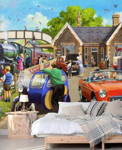 families out by the railway wallpaper