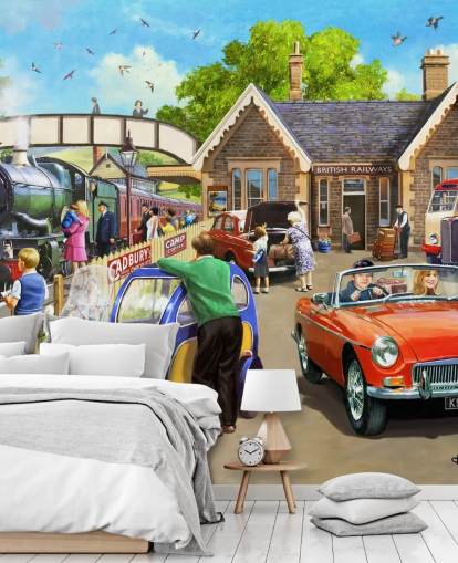 families out by the railway wallpaper