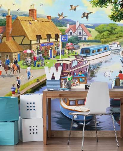 farverige pram både på en kanal tapet