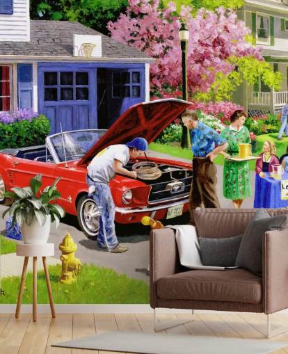 retro car in front of house wallpaper retro car in front of house wallpaper