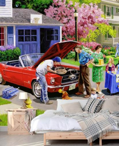 voiture rétro devant la maison papier peint voiture rétro devant la maison papier peint