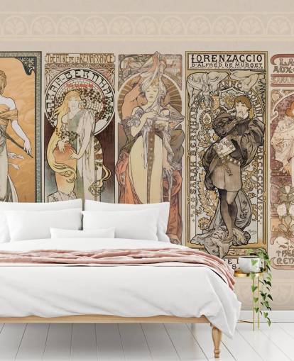 affiches inspirées de mucha de papier peint vintage