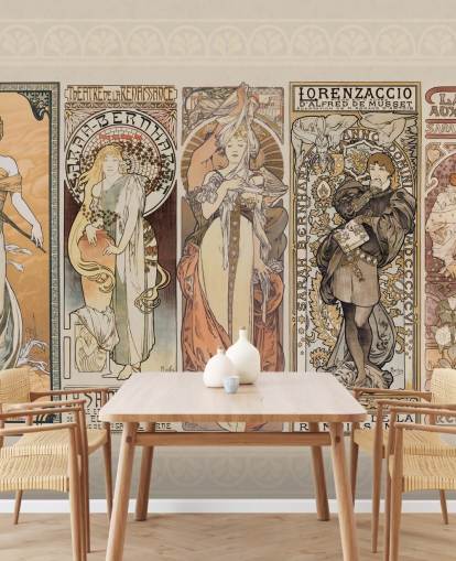 mucha inspirerte plakater av vintage folk tapet