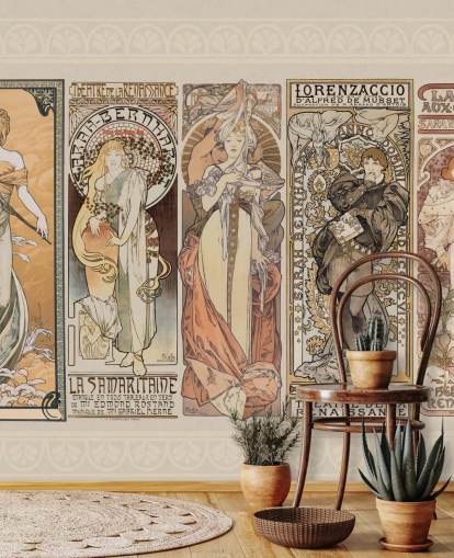 Mucha inspirierte Poster von Vintage-Leuten Tapete Mucha inspirierte Poster von Vintage-Leuten Tapete
