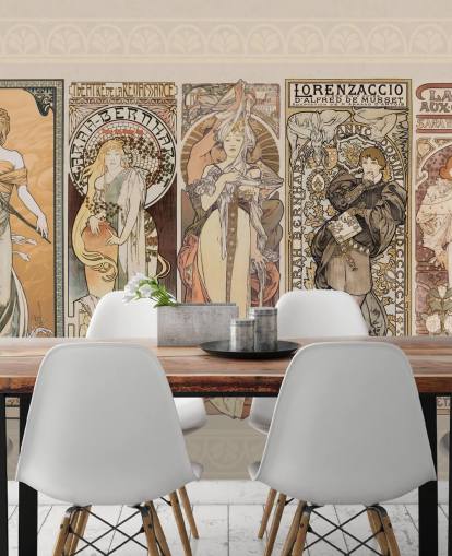 poster ispirati a mucha di carta da parati vintage