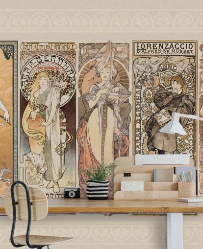 affiches inspirées de mucha de papier peint vintage