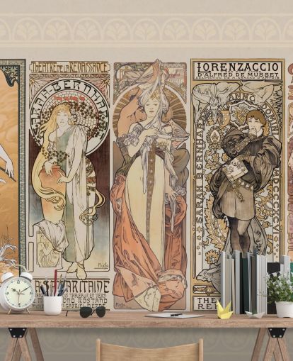 mucha geïnspireerde posters van vintage mensenbehang mucha geïnspireerde posters van vintage mensenbehang