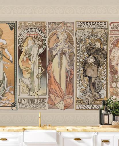 mucha inspirerede plakater af vintage mennesker tapet