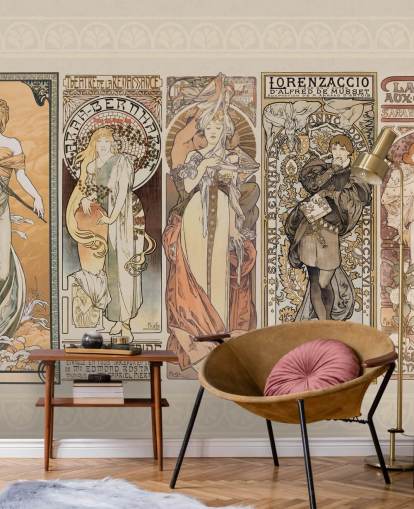 mucha inspirerede plakater af vintage mennesker tapet