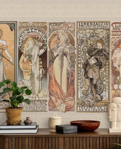 poster ispirati a mucha di carta da parati vintage