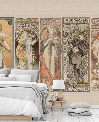 Mucha inspirierte Poster von Vintage-Leuten Tapete Mucha inspirierte Poster von Vintage-Leuten Tapete