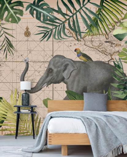 olifant en vogel kaart en jungle behang olifant en vogel kaart en jungle behang