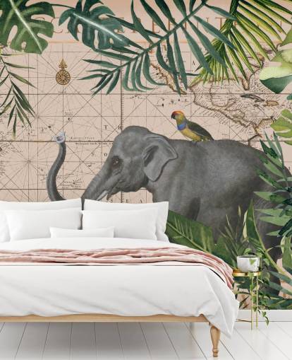 elephant and bird map and jungle wallpaper elephant and bird map and jungle wallpaper