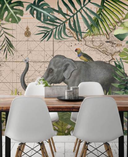 elefant og fugl kort og jungle tapet elefant og fugl kort og jungle tapet