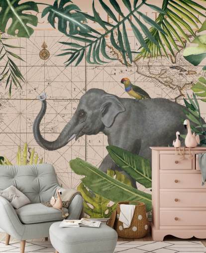 elephant and bird map and jungle wallpaper elephant and bird map and jungle wallpaper