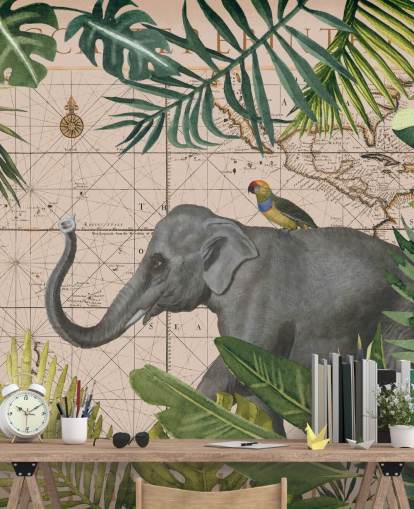 carte éléphant et oiseau et papier peint de la jungle carte éléphant et oiseau et papier peint de la jungle