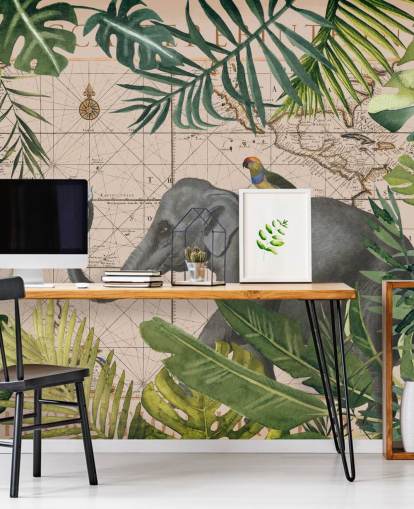 elephant and bird map and jungle wallpaper elephant and bird map and jungle wallpaper