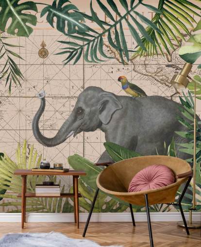 elefant och fågel karta och djungel tapeter elefant och fågel karta och djungel tapeter