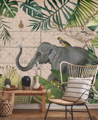 elefant och fågel karta och djungel tapeter elefant och fågel karta och djungel tapeter
