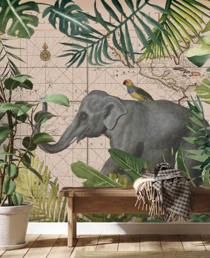 mapa do elefante e do pássaro e papel de parede