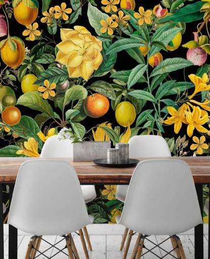 geel en oranje fruit op zwart achtergrondbehang