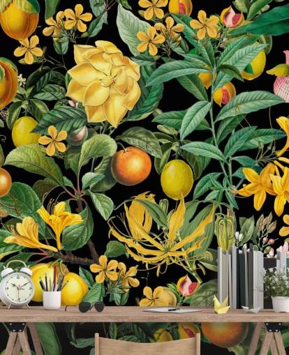 yellow and orange fruit on black background wallpaper