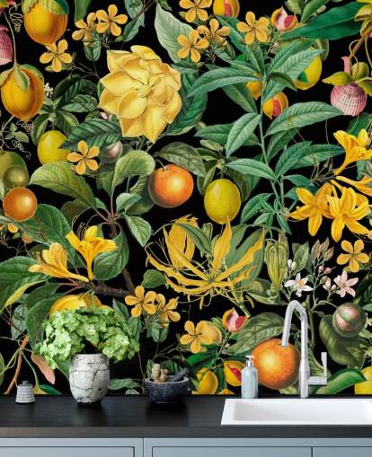 yellow and orange fruit on black background wallpaper