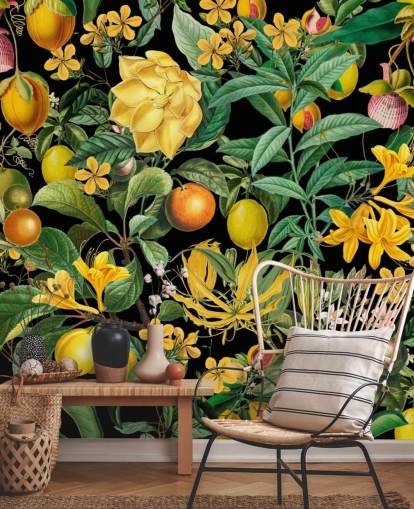 gul och orange frukt på svart bakgrund tapeter