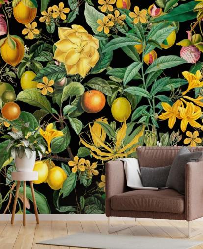 yellow and orange fruit on black background wallpaper