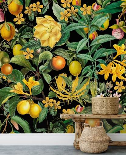 yellow and orange fruit on black background wallpaper