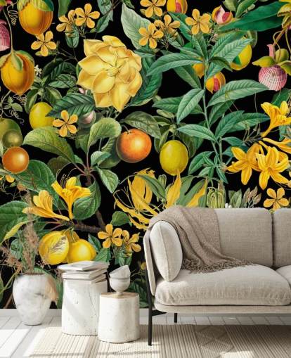 yellow and orange fruit on black background wallpaper