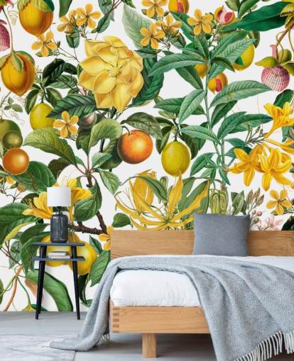 mural de papel pintado de cocina de limón y naranja de Andrea Haase para cocinas, vestíbulos y cafeterías