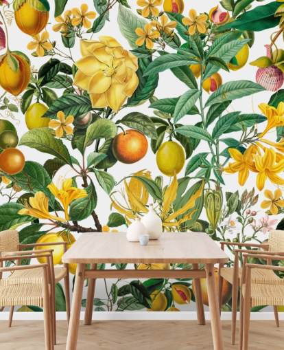 lemon and orange kitchen wallpaper mural by Andrea Haase for kitchens, mudrooms and cafes