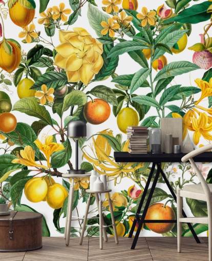 lemon and orange kitchen wallpaper mural by Andrea Haase for kitchens, mudrooms and cafes