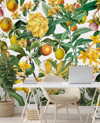 lemon and orange kitchen wallpaper mural by Andrea Haase for kitchens, mudrooms and cafes