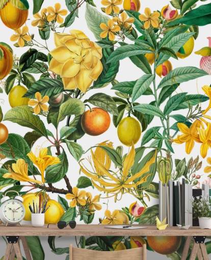 lemon and orange kitchen wallpaper mural by Andrea Haase for kitchens, mudrooms and cafes