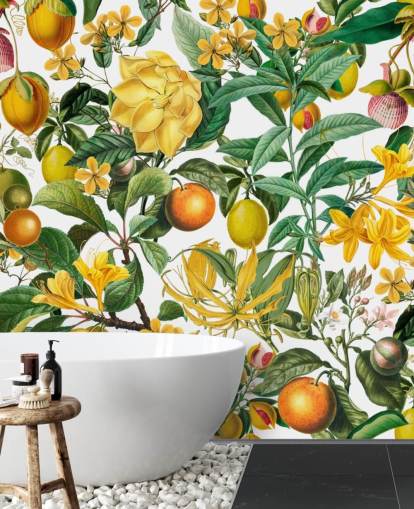 papier peint de cuisine citron et orange par Andrea Haase pour les cuisines, les vestiaires et les cafés