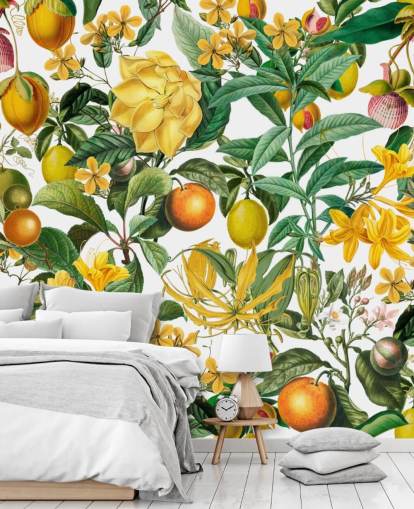 mural de papel de parede de cozinha com limão e laranja de Andrea Haase para cozinhas, lavabos e cafés