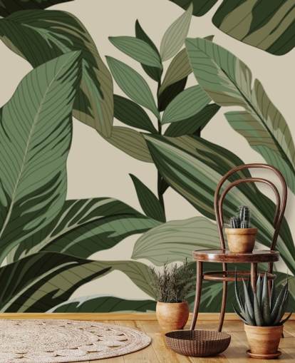 papier peint de feuilles tropicales vertes de style pop art