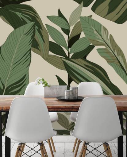 pop art style green tropical leaves wallpaper