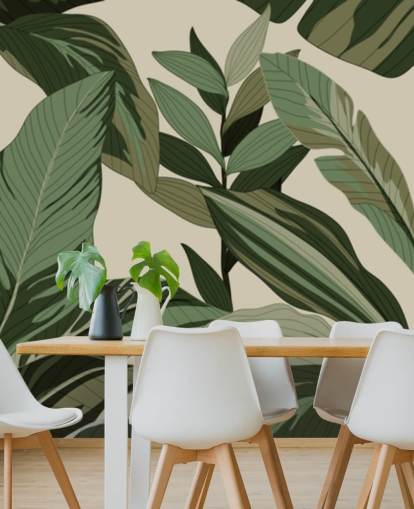 papel pintado de hojas tropicales verdes estilo pop art