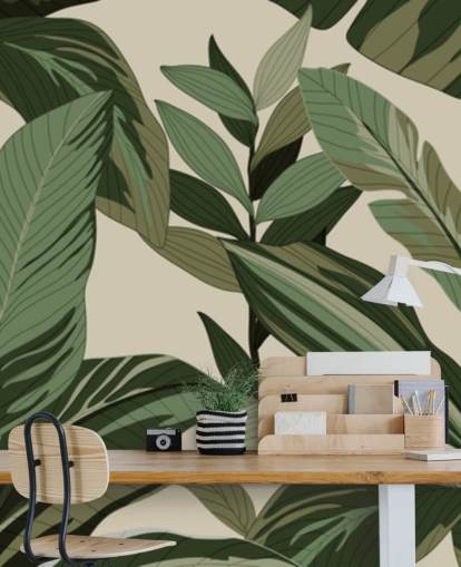 pop art style green tropical leaves wallpaper