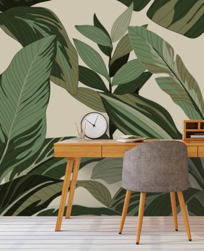 papel pintado de hojas tropicales verdes estilo pop art