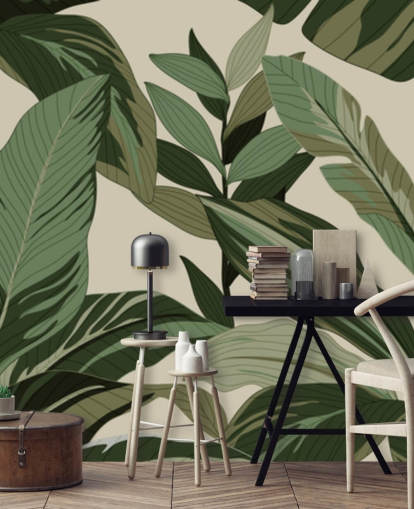 papel pintado de hojas tropicales verdes estilo pop art papel pintado de hojas tropicales verdes estilo pop art