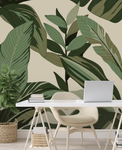 papel pintado de hojas tropicales verdes estilo pop art