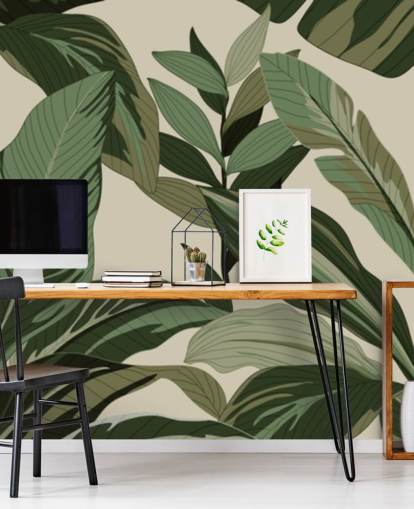 papel pintado de hojas tropicales verdes estilo pop art papel pintado de hojas tropicales verdes estilo pop art