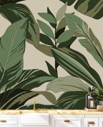 Pop-Art-Stil grüne tropische Blätter Tapete