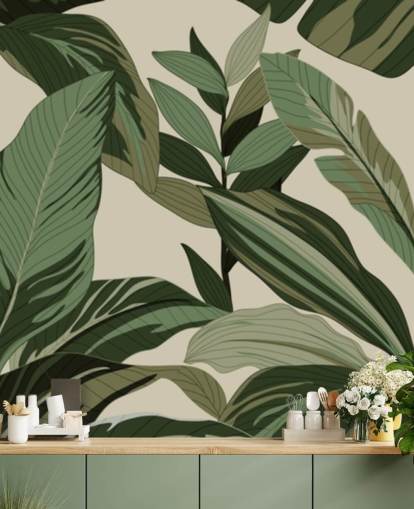 papel de parede de folhas tropicais verdes estilo pop art