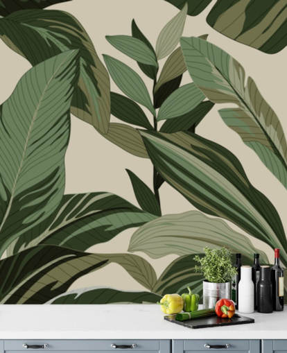 papel pintado de hojas tropicales verdes estilo pop art papel pintado de hojas tropicales verdes estilo pop art