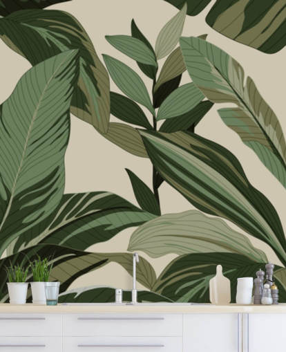 papel pintado de hojas tropicales verdes estilo pop art